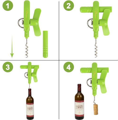 Bangrui Professional 4-in-1 Can Opener - Safe & Smooth Edges with Corkscrew | Green Kitchen Gadget