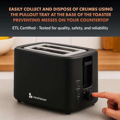 Newhouse 700W Black 2-Slice Toaster - Auto Pop-Up & Cool-To-Touch Kitchen Essential for Modern Homes