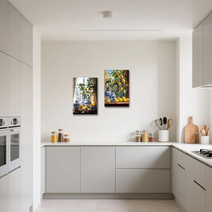 CXHOSTENT Kitchen Lemon Wall Decor - 2 Panel Lemon Tree Art Print | Yellow Citrus Botanical Painting (11x14 Inches)