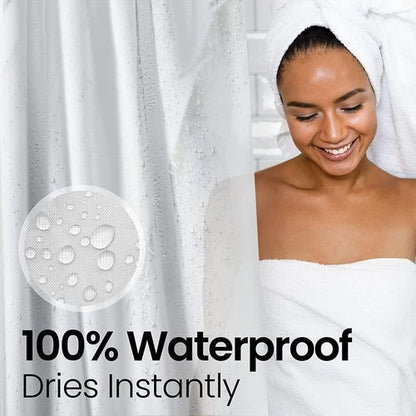 LiBa Fabric Bathroom Shower Curtain, 72" W x 72" H White Heavy Duty Waterproof Shower Curtain Liner