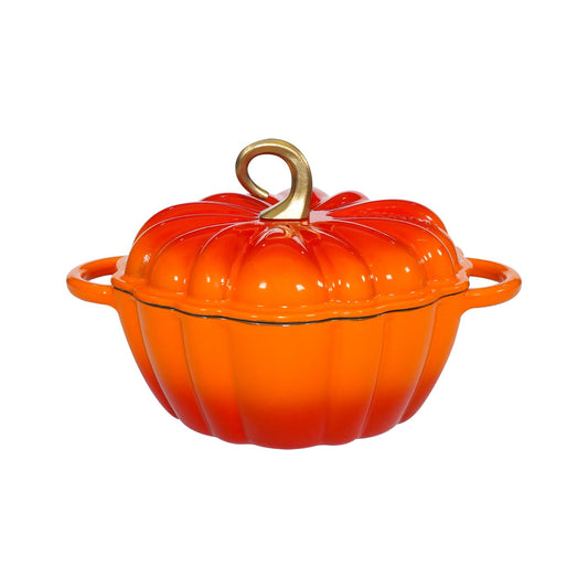 Pumpkin Dutch Oven 4.5 QT With Lid - Orange Enamel Cast Iron Cooking Pot, Shape Soup Pot - Serves 3-5 - Christmas Thanksgiving Decor Gift