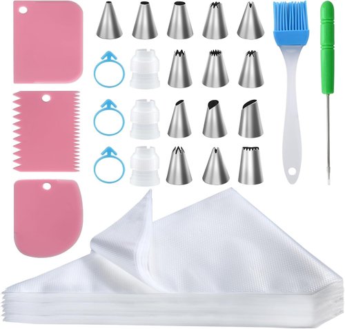 Firstake Piping Bags and Tips Set - 100 Disposable 12-Inch Anti-Burst Pastry Bags for Cake Decorating