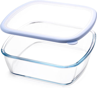 NUTRIUPS Glass Baking Dish - BPA-Free Lids, Square Casserole Pan for Oven & Dishwasher | 2.6L, Blue