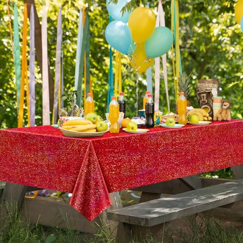 Christmas Laser Shine Tablecloth 40x108 Inches - Red Green Gold Iridescent Plastic Disposable Party Decor - Variation of This Listing
