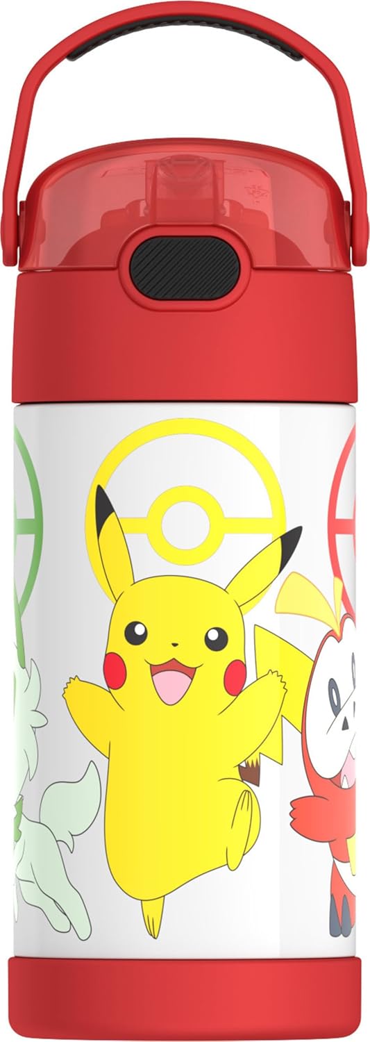 THERMOS FUNTAINER Water Bottle - 12 Ounce Kids Stainless Steel Vacuum Insulated with Straw | Pokémon Design