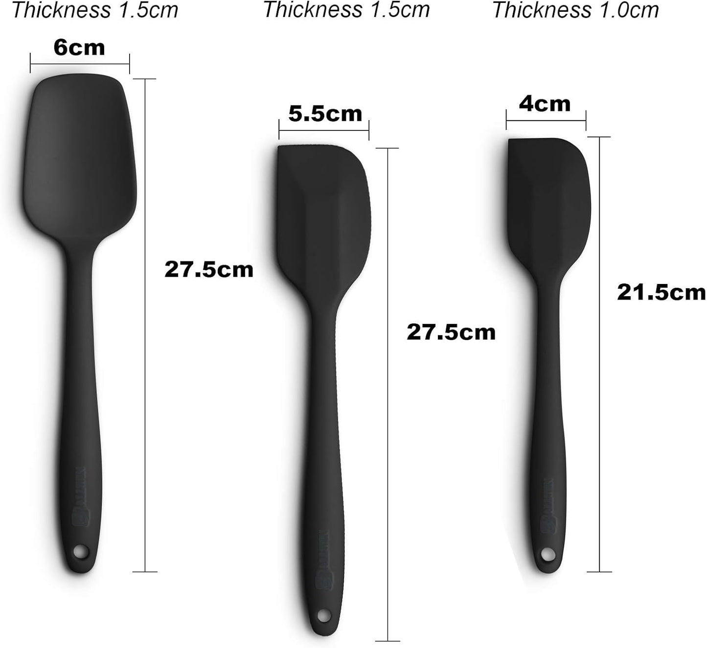 Skiennix Silicone Spatula Set - Ergonomic High Heat-Resistant Design | 3-Piece Non-Stick Rubber, Black
