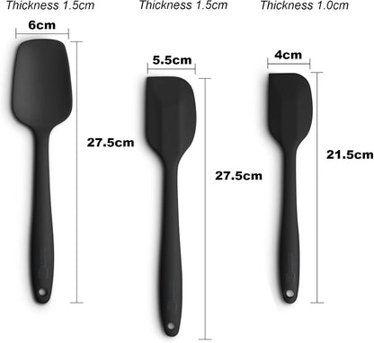 Skiennix Silicone Spatula Set - Ergonomic High Heat-Resistant Design | 3-Piece Non-Stick Rubber, Black