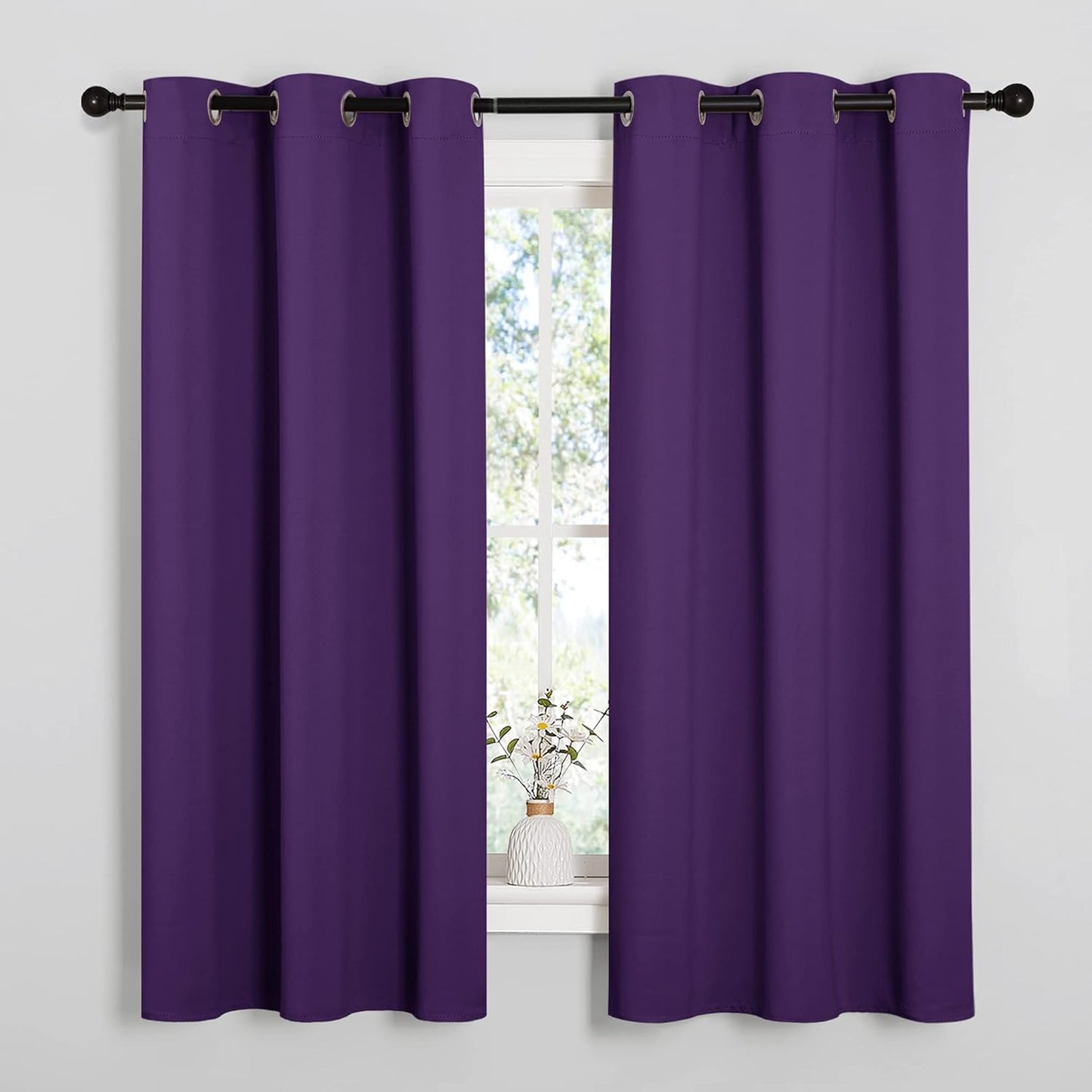 NICETOWN Blackout Curtains - Thermal Insulated Solid Ring Top Drapes for Bedroom | Set of 2, 42 x 63 Inch, Royal Purple