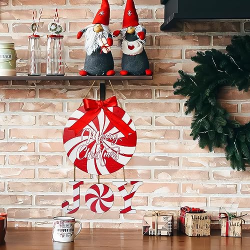 Christmas Door Sign Peppermint Candy Wreath Holiday Welcome Decor