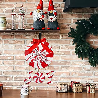 Christmas Door Sign Peppermint Candy Wreath Holiday Welcome Decor