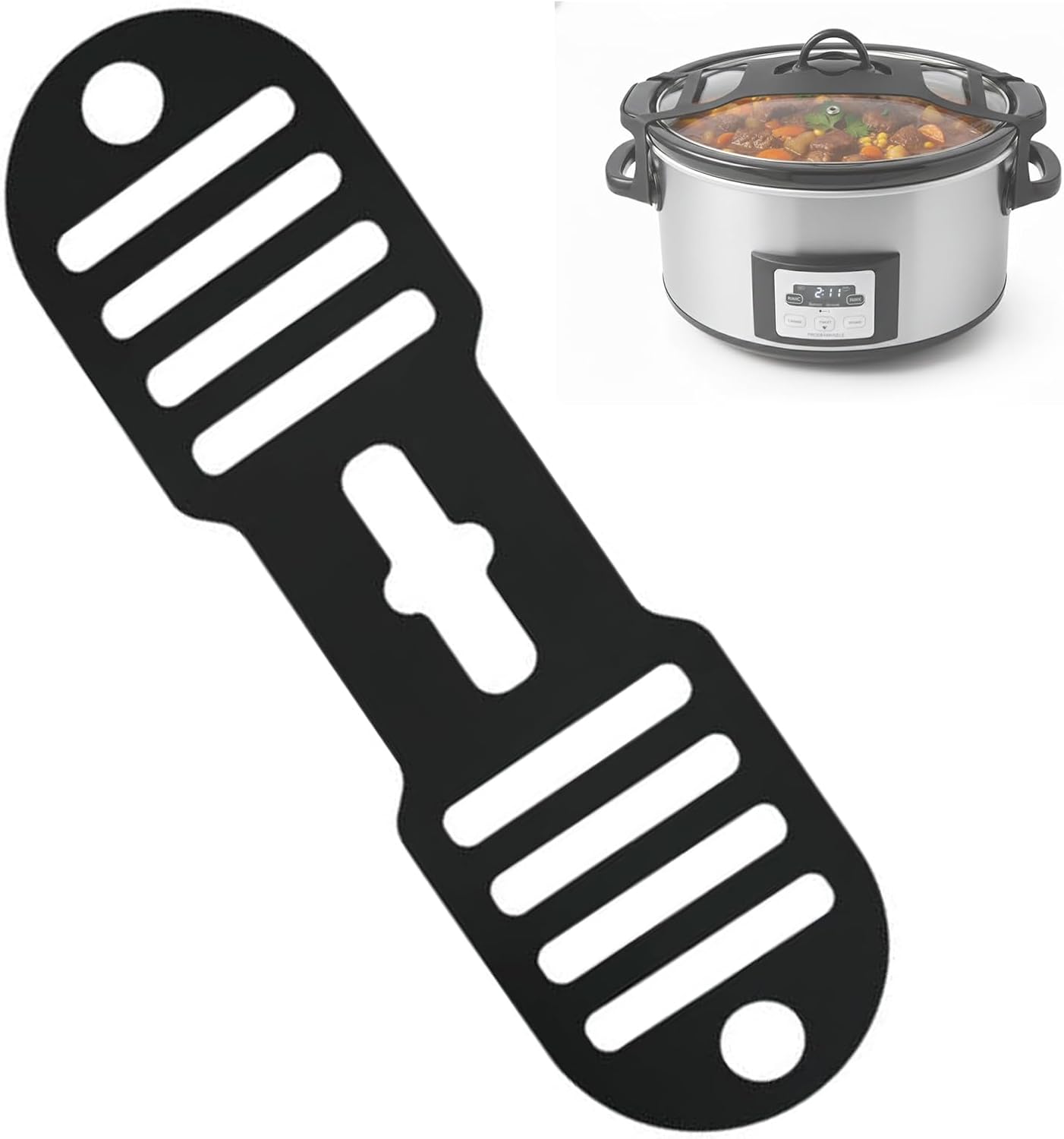 Silicone Lid Lock Strap by [Brand Name] - Universal Crockpot Lid Holder for 6/7/8 Quart | Heat-Resistant, No-Spill Design (Black)