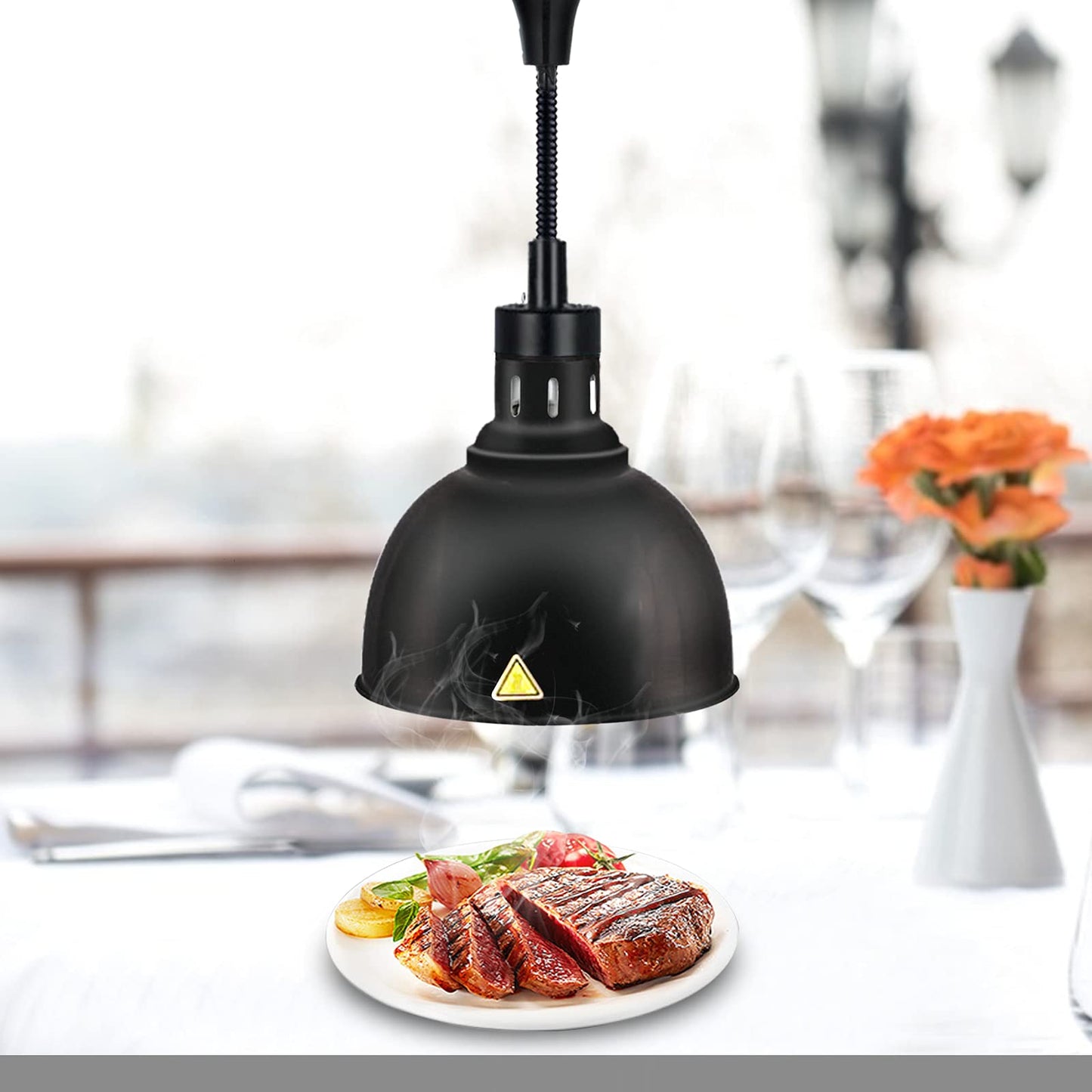 JIAWANSHUN Food Warmer Lamp Food Heat Lamp Warmer Bulb 250W Commercial Food Warmer Adjustable Hanging Food Heat Lamps Heating Lamp Restaurant Food Service Food Warming Pizza Warmer (Black) 110V