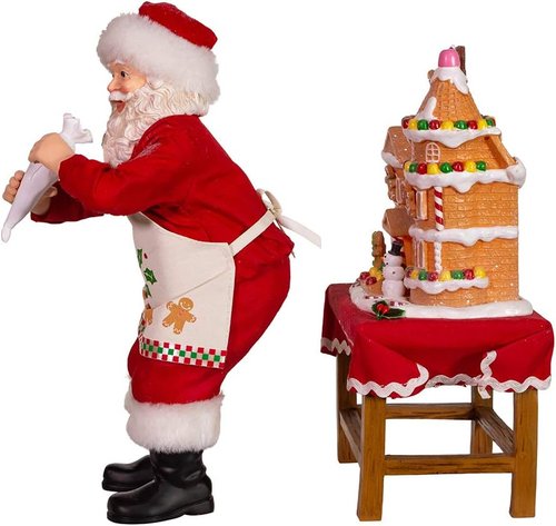 Kurt Adler LED Gingerbread House Table Piece - 10.5-Inch Battery-Operated Santa Decor