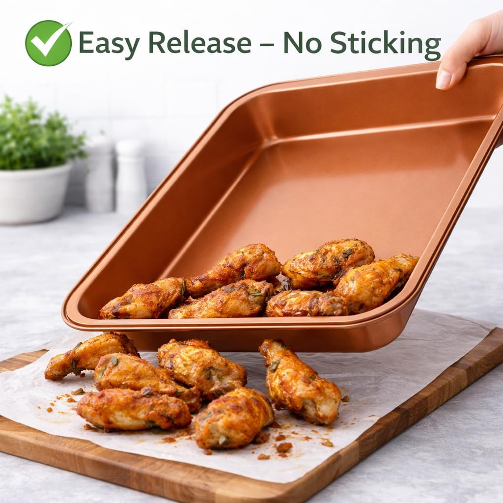 Skiennix Nonstick Copper Baking Pan - Ceramic Coated for Even Cooking | Dishwasher & Oven Safe, PTFE & PFOA Free