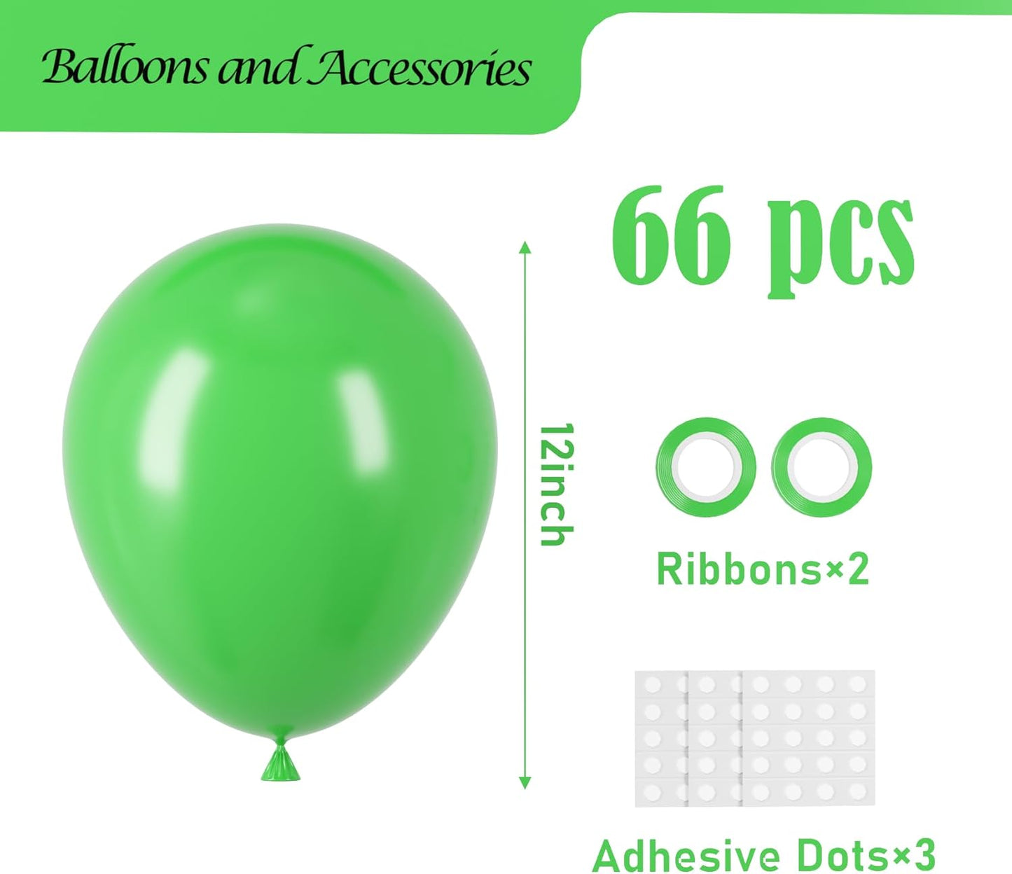 Voircoloria Green Balloons - 12-Inch Latex Party Balloons | 66-Pack for Graduation, Weddings & Celebrations
