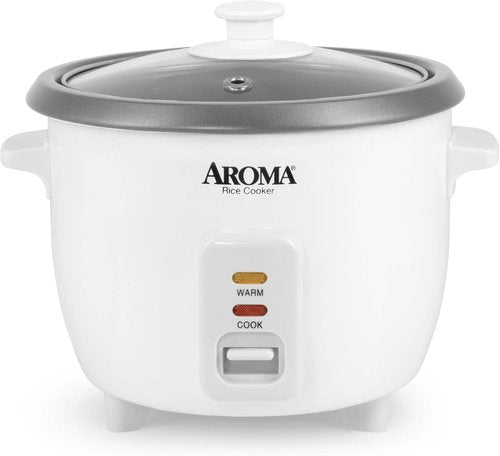 AROMA® Rice Cooker - 3-Cup Uncooked / 6-Cup Cooked Capacity | Auto Keep Warm, White, ARC-363NG