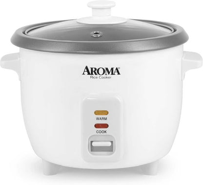 AROMA® Rice Cooker - 3-Cup Uncooked / 6-Cup Cooked Capacity | Auto Keep Warm, White, ARC-363NG