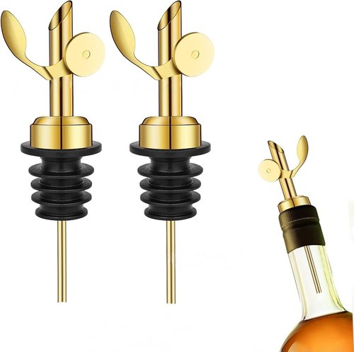 2 Pack Olive Oil Pour Spout,Stainless Steel Liquor Bottle Pourers,Auto Flip Liquor Dispenser Spout,Alcohol Pourer Spouts for Alcohol Wine Syrup Home Bar Accessories (Golden)