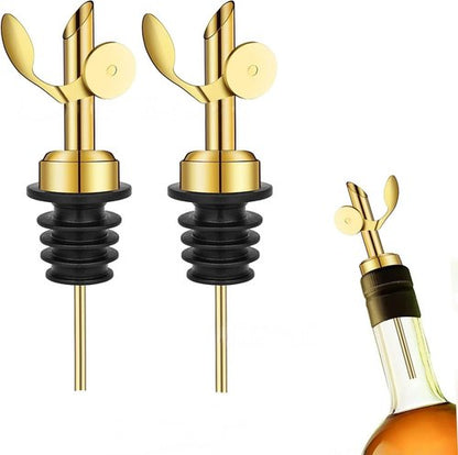 2 Pack Olive Oil Pour Spout,Stainless Steel Liquor Bottle Pourers,Auto Flip Liquor Dispenser Spout,Alcohol Pourer Spouts for Alcohol Wine Syrup Home Bar Accessories (Golden)