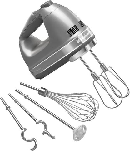 KitchenAid 9-Speed Hand Mixer - Turbo Beater II Accessories & Pro Whisk in Contour Silver