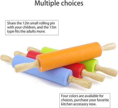 Skiennix Silicone Rolling Pin - Non-Stick Dough Roller with Wooden Handle | Perfect for Baking