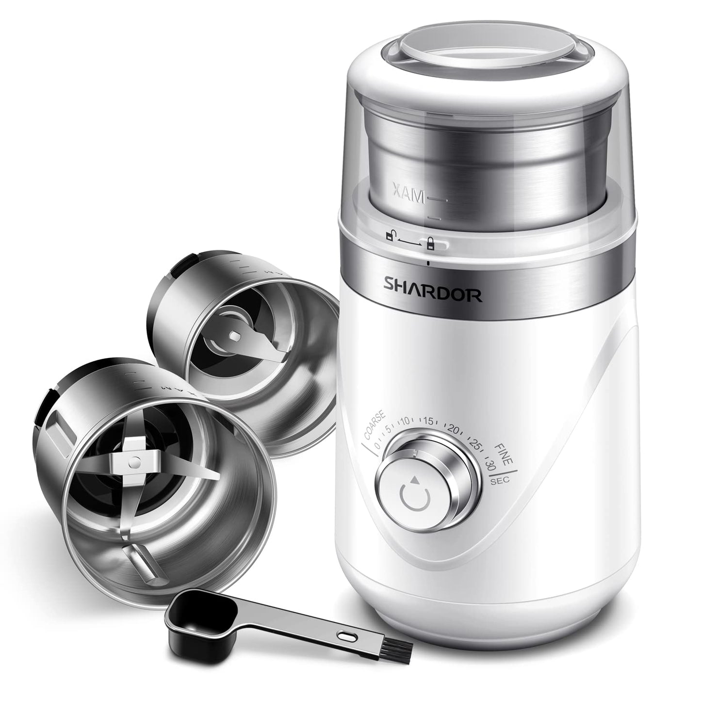SHARDOR Adjustable Coffee Grinder Electric, Herb, Spice, Coffee Bean, Espresso with 2 Removable Stainless Steel Wet and Dry Bowl, White, Upgraded 2.0