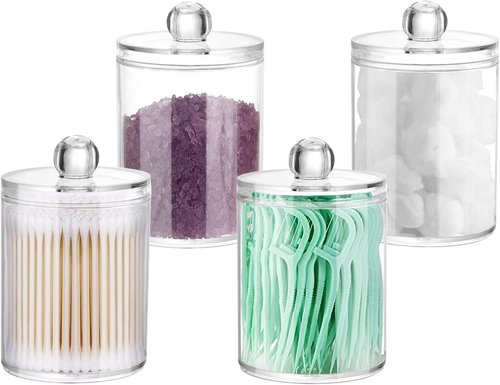 DAPOWER Qtip Holder Storage Canister - 10-Ounce Clear Plastic Apothecary Jar for Cotton Balls & Swabs