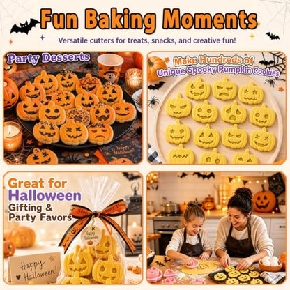 Halloween Pumpkin Cookie Cutters Set - 10 Pcs Mini Pumpkin Stamps with Faces
