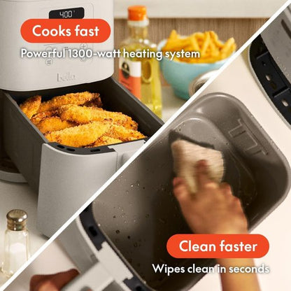 Bella 4Qt Slim Air Fryer - Space-Saving Kitchenware with Adjustable Temp & 6 Cooking Presets | Oatmilk Color