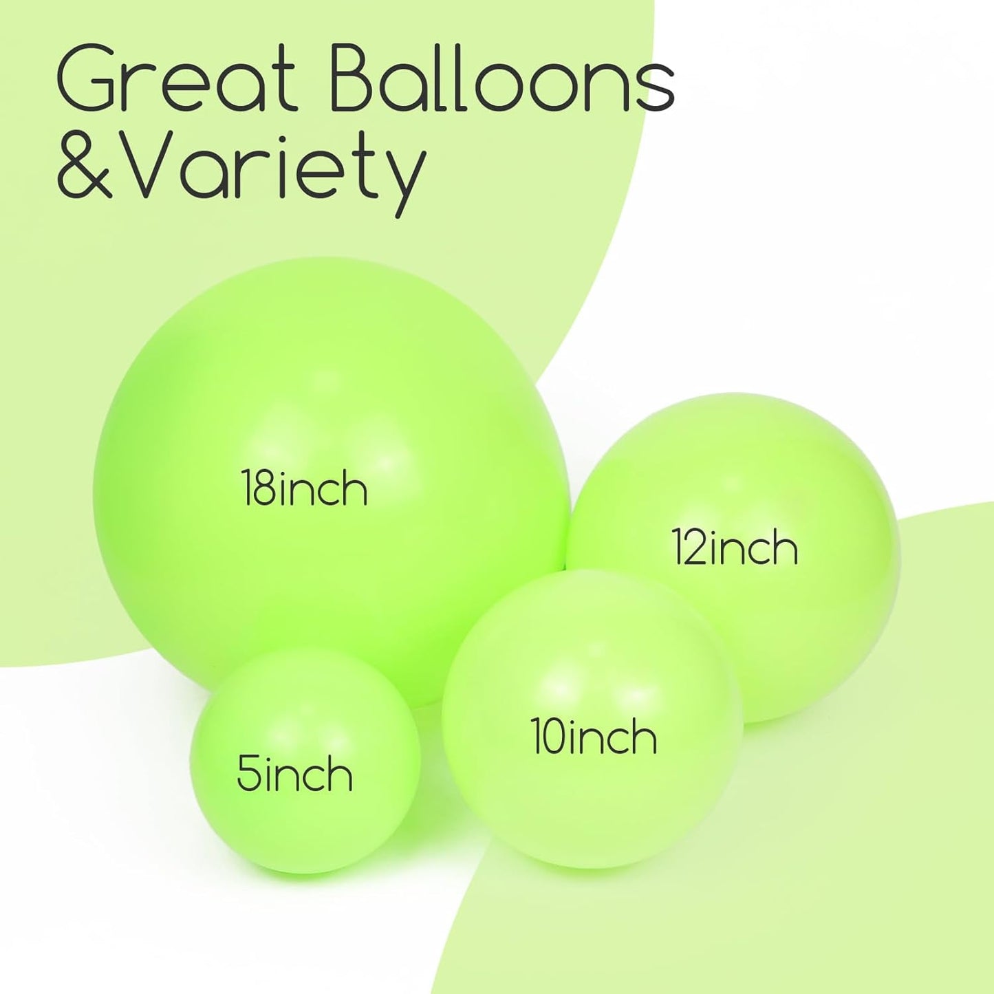 Skiennix Lime Green Balloons - 120pcs in 5-18 Inch Sizes for Dinosaur Baby Shower & Birthday Party Decor
