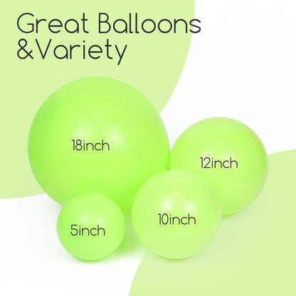 Skiennix Lime Green Balloons - 120pcs in 5-18 Inch Sizes for Dinosaur Baby Shower & Birthday Party Decor