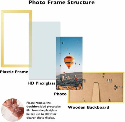JCJMY Gold 5x11 Picture Frame - Versatile Wall or Tabletop Display with Shatter-Resistant Plexiglass