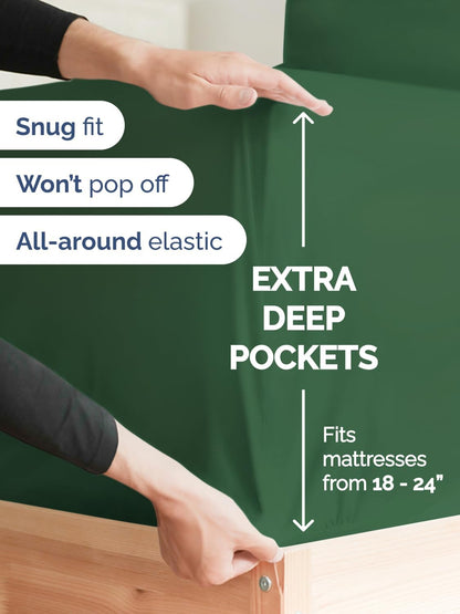 Skiennix Extra Deep Twin Sheet Set | 4-Piece Breathable Cooling Bedding - Soft, Wrinkle-Free - Emerald Green