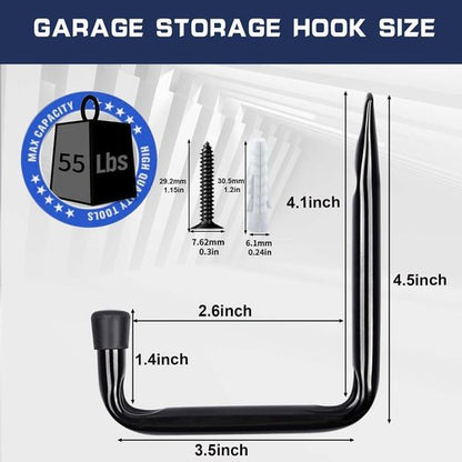 Dreecy J Heavy Duty Utility Hooks - Black Garage Storage Solution | 6 Pack for Wall Hanging