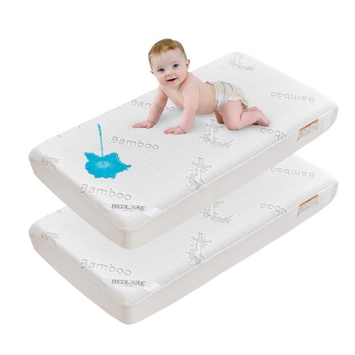 BEDLORE Waterproof Crib Mattress Protector - Ultra Soft Bamboo Viscose Pad Cover | 2 Pack, Noiseless for Standard Baby Bed 52''x28'', White