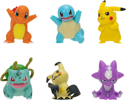 Pokémon Battle Figure 6-Pack | 2-Inch Pikachu, Squirtle, Charmander, Bulbasaur, Mimikyu & Toxel - Authentic Details