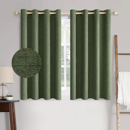 MIULEE 100% Blackout Linen Textured Curtains - Thermal Insulated Olive Green Drapes | 52 x 54 Inch (2 Panels)