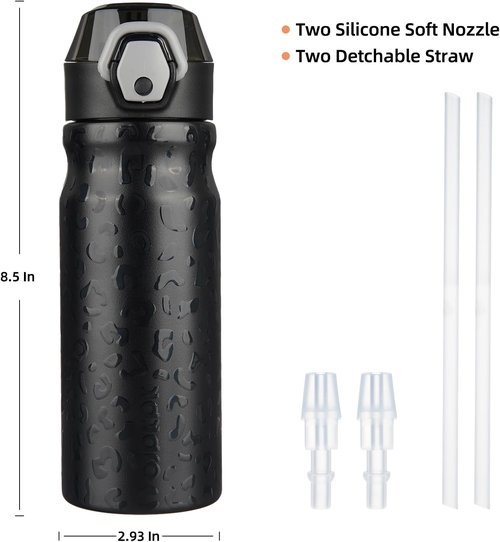 BJPKPK 18oz Insulated Water Bottle - BPA-Free Stainless Steel, Leak-Proof, Black Leopard Design