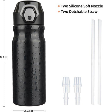 BJPKPK 18oz Insulated Water Bottle - BPA-Free Stainless Steel, Leak-Proof, Black Leopard Design