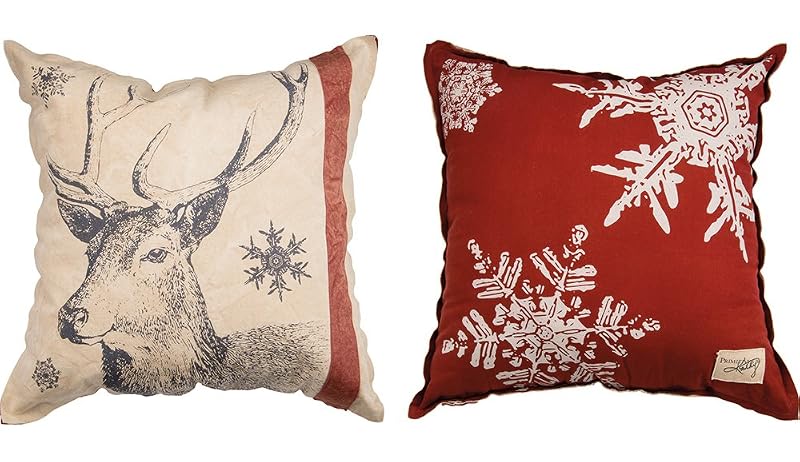 Holiday Snowflake Deer Throw Pillow 25-Inch Square - Primitives by Kathy