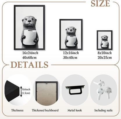 LLEEMPI Funny Bathroom Wall Art - Otter Holding Toilet Paper Canvas Print | Modern Minimalist 8x10 Inch