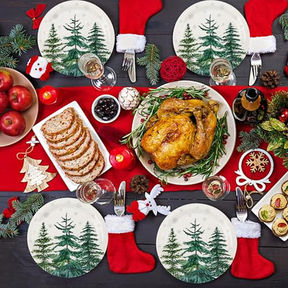 Christmas Trees Paper Plates - 7 Inch Xmas Tree Snowflake Party Dinnerware, 24 Pack - Pine Trees Variation