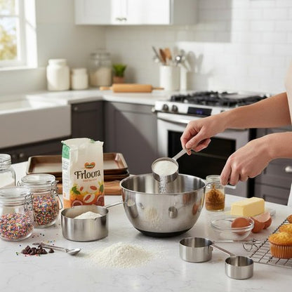 Amco Stainless Steel Measuring Cups Set - Dual Spouts for Left & Right-Handed Use | 4 Sizes - Dishwasher Safe Kitchen Essential