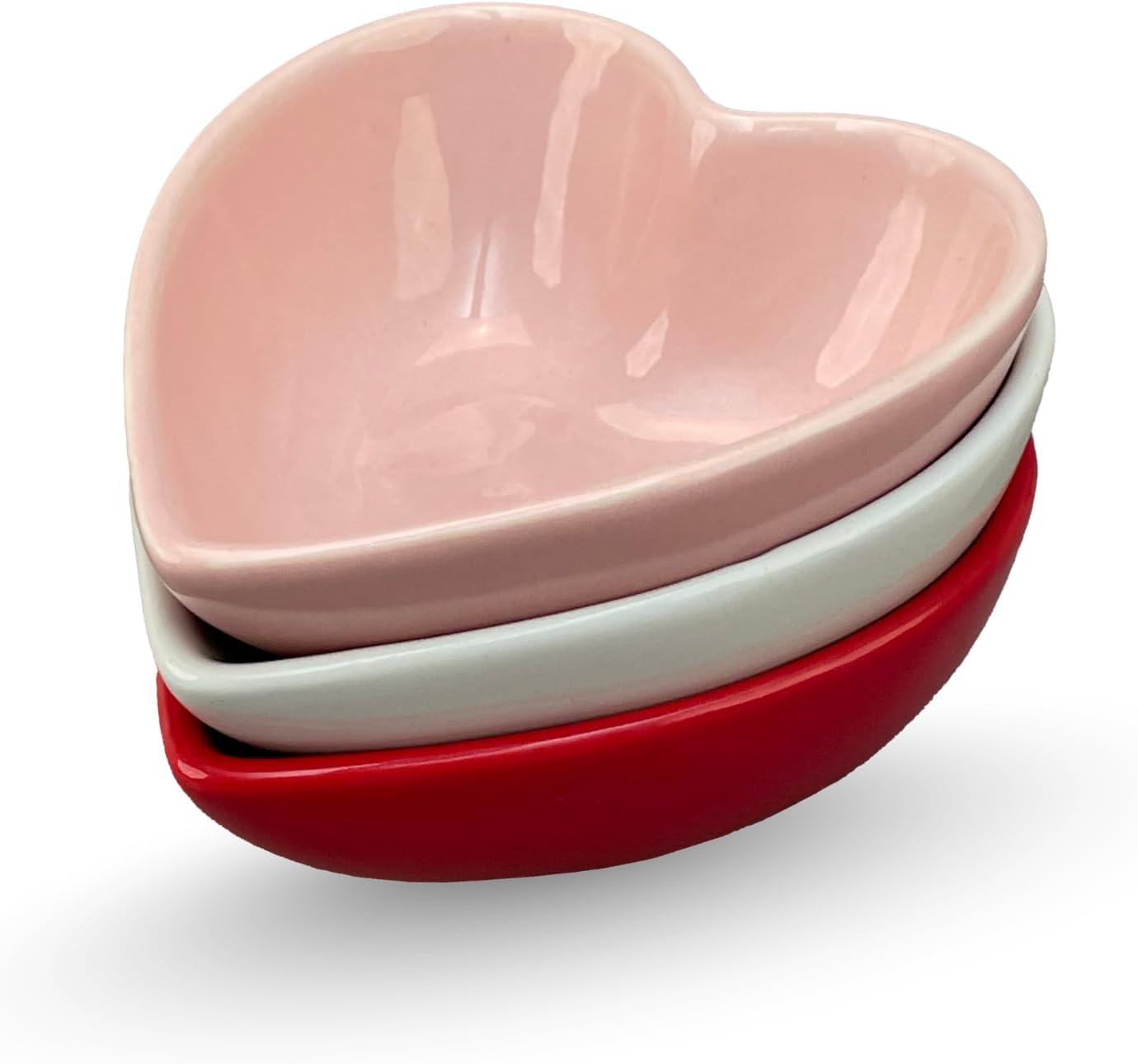 BIA Heart Dish Set - 3-Piece 6 oz Heart Shaped Stoneware Serveware for Snacks, Desserts & Dips