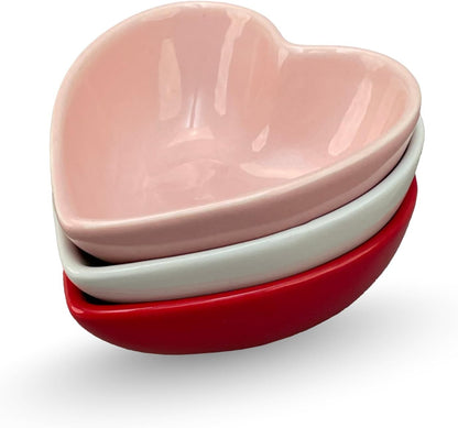 BIA Heart Dish Set - 3-Piece 6 oz Heart Shaped Stoneware Serveware for Snacks, Desserts & Dips