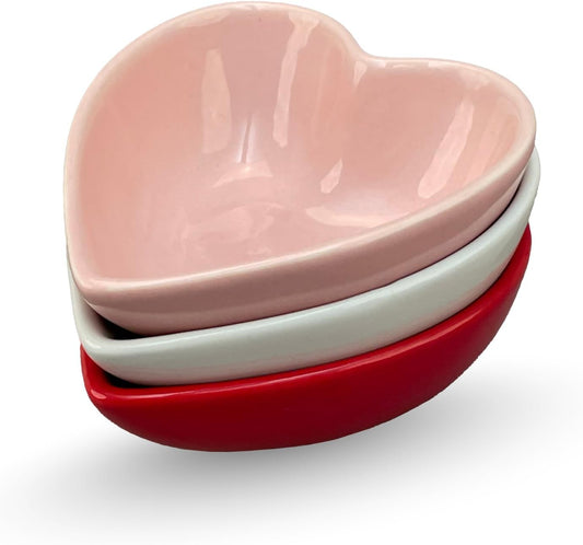 BIA Heart Dish Set - 3-Piece 6 oz Heart Shaped Stoneware Serveware for Snacks, Desserts & Dips
