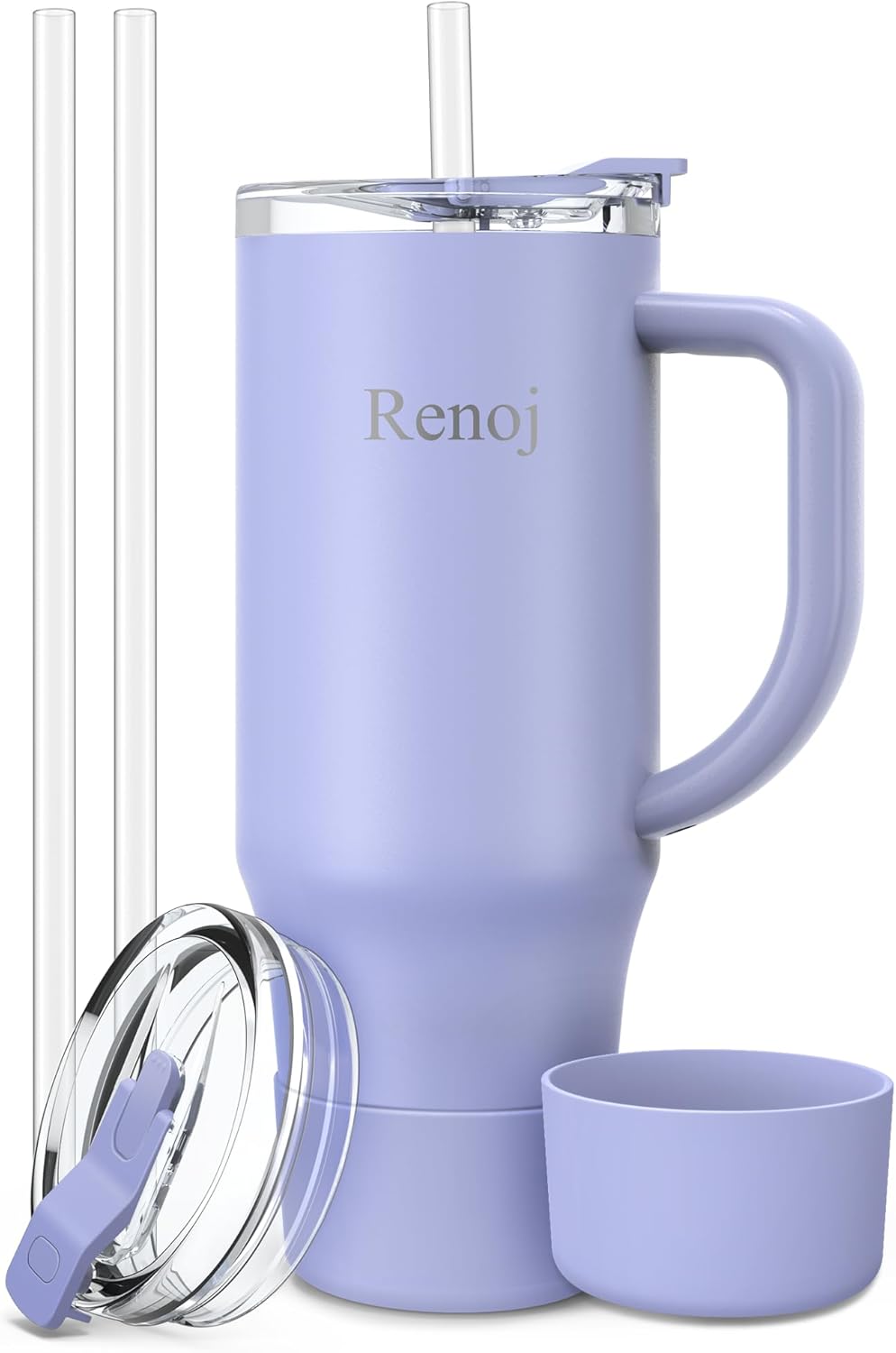 Renoj Insulated Mug | 100% Leak Proof Water Bottle for Iced Coffee & Hot Drinks - 40 oz Navy Blue with 2 Straws & Silicone Boot