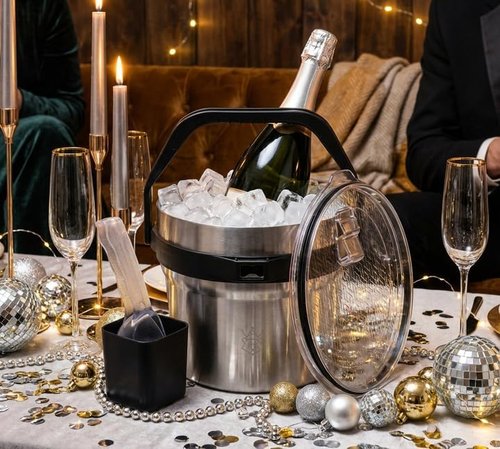 Insulated Ice Bucket with Lid & Scoop-XL Double-Walled, bar Essentials for Entertaining, Holiday Party, Stainless Steel Wine Chiller, Beverage Tub with Handle, Bottle Opener, Great Gift(White)