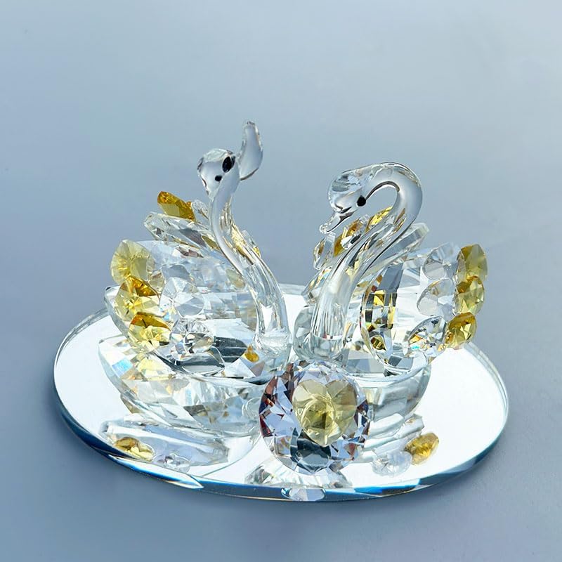 Skiennix Handcrafted Crystal Swan Figurine - Elegant Decorative Glass Collectible | Golden Accent for Home & Gifts
