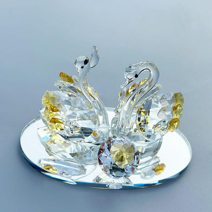 Skiennix Handcrafted Crystal Swan Figurine - Elegant Decorative Glass Collectible | Golden Accent for Home & Gifts